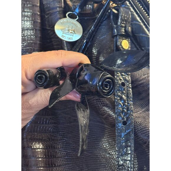 RARE Brahmin Black Brown Melbourne Sara Rose Tri Texture Handbag Crossbody Strap - Picture 4 of 15